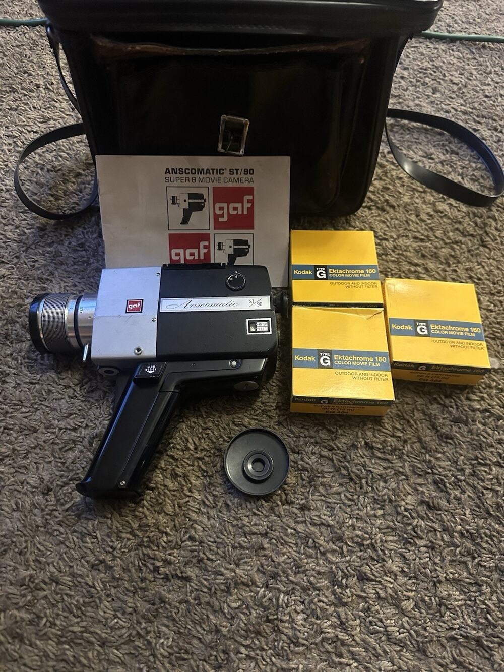 Vintage GAF Anscomatic Super 8 Movie Camera Bundle With Unopened Film And Manual